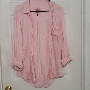 Pink button down, long sleeve blouse